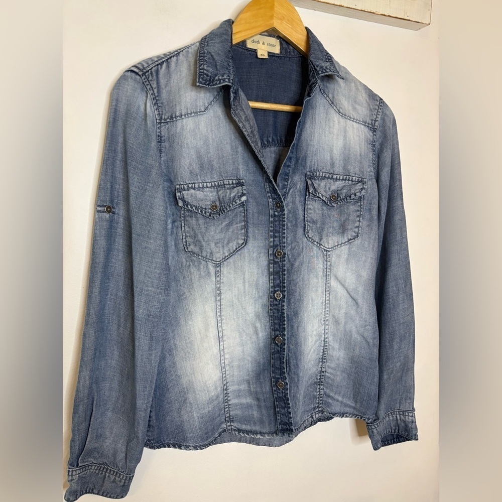 Anthropologie Cloth and Stone Tencel Chambray Western Denim Shirt